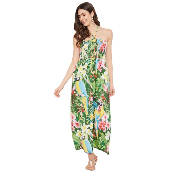 Gypsie Blu Dresses & Skirts - Leaf Print Green Polyester Tube Dress for Women